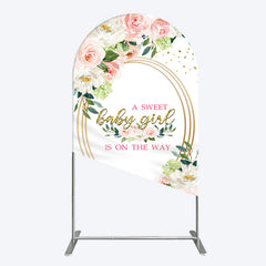 Aperturee - Aperturee Floral Pink Glitter Gold Baby Shower Arch Backdrop