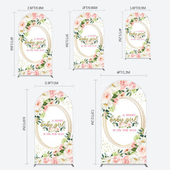 Aperturee - Aperturee Floral Pink Glitter Gold Baby Shower Arch Backdrop