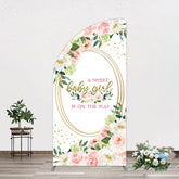 Aperturee - Aperturee Floral Pink Glitter Gold Baby Shower Half Moon Arch Backdrop