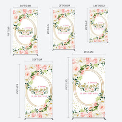 Aperturee - Aperturee Floral Pink Glitter Gold Baby Shower Rectangle Backdrop