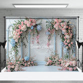 Aperturee - Aperturee Floral Pink Triple Arch White Wall Wedding Backdrop