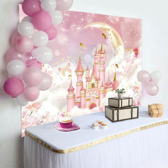 Aperturee - Aperturee Floral Pink Wonderland Night Castle Cloud Backdrop