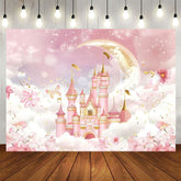 Aperturee - Aperturee Floral Pink Wonderland Night Castle Cloud Backdrop