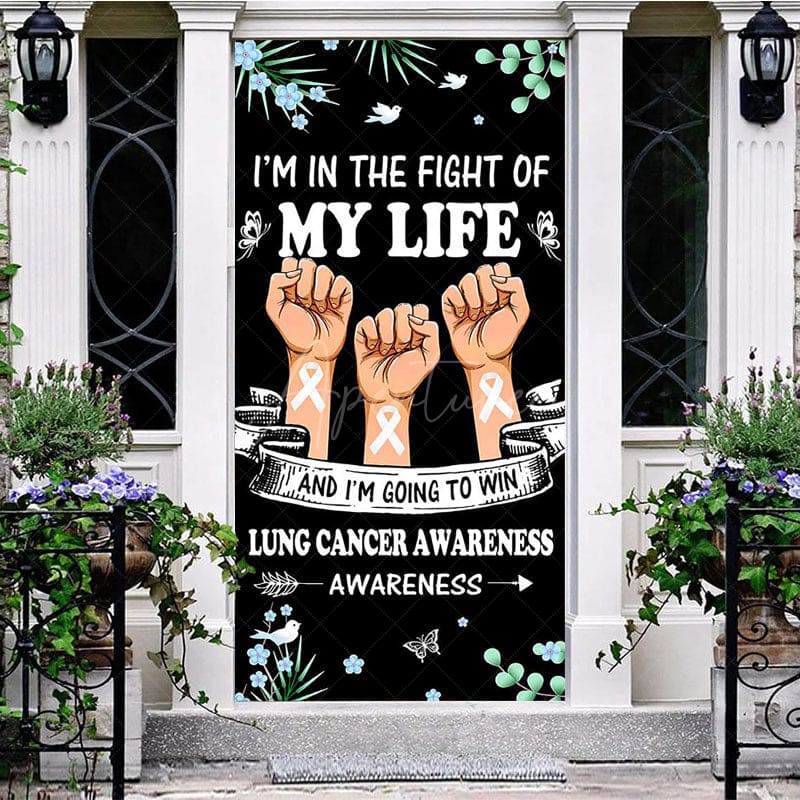 Aperturee - Aperturee Floral Plant Black Lung Cancer Awwareness Door Cover