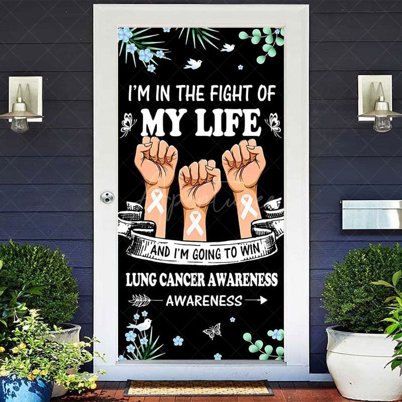Aperturee - Aperturee Floral Plant Black Lung Cancer Awwareness Door Cover