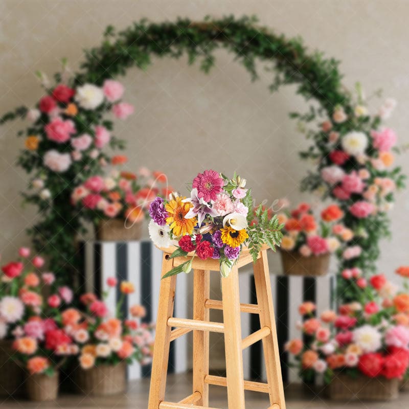 Aperturee - Aperturee Floral Plant Circular Arch Sweet Wedding Backdrop