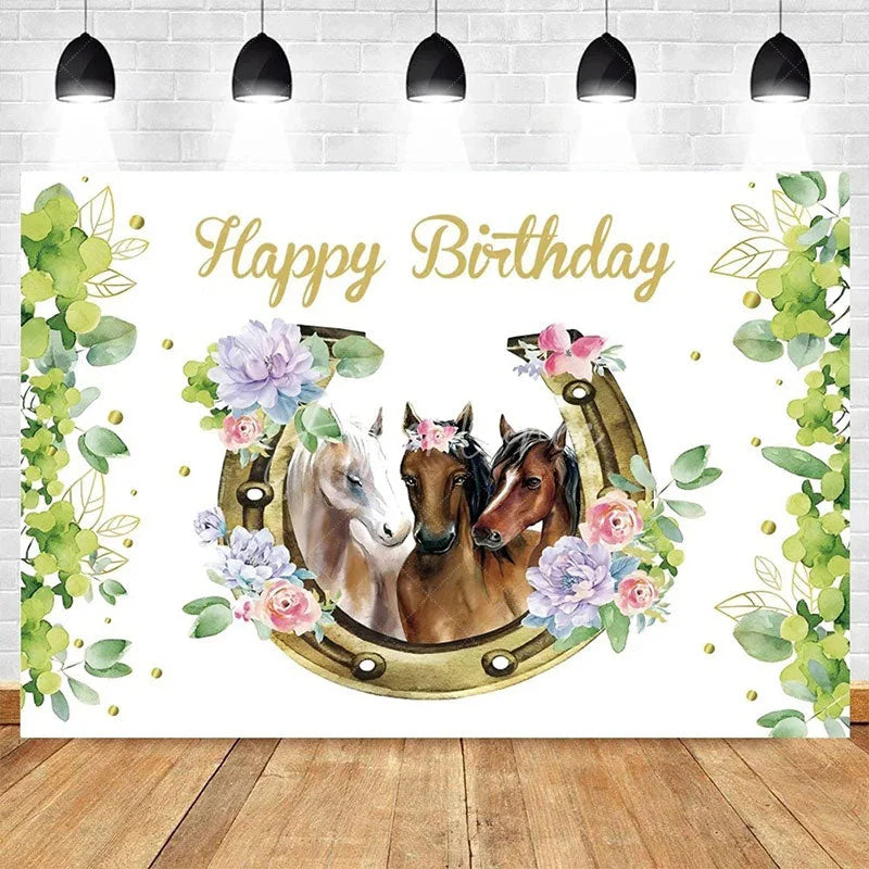 Aperturee - Aperturee Floral Plant Cowboy Happy Birthday Backdrop Rustic Western Party Decor with Flowers for Kids Birthday