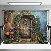 Aperturee - Aperturee Floral Plant Wreath Wood Retro Door Spring Backdrop