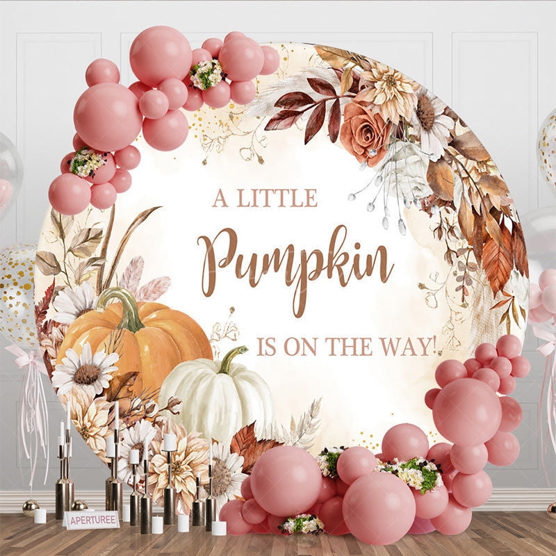 Aperturee - Aperturee Floral Pumpkin Autumn Round Baby Shower Backdrop
