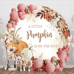 Aperturee - Aperturee Floral Pumpkin Autumn Round Baby Shower Backdrop