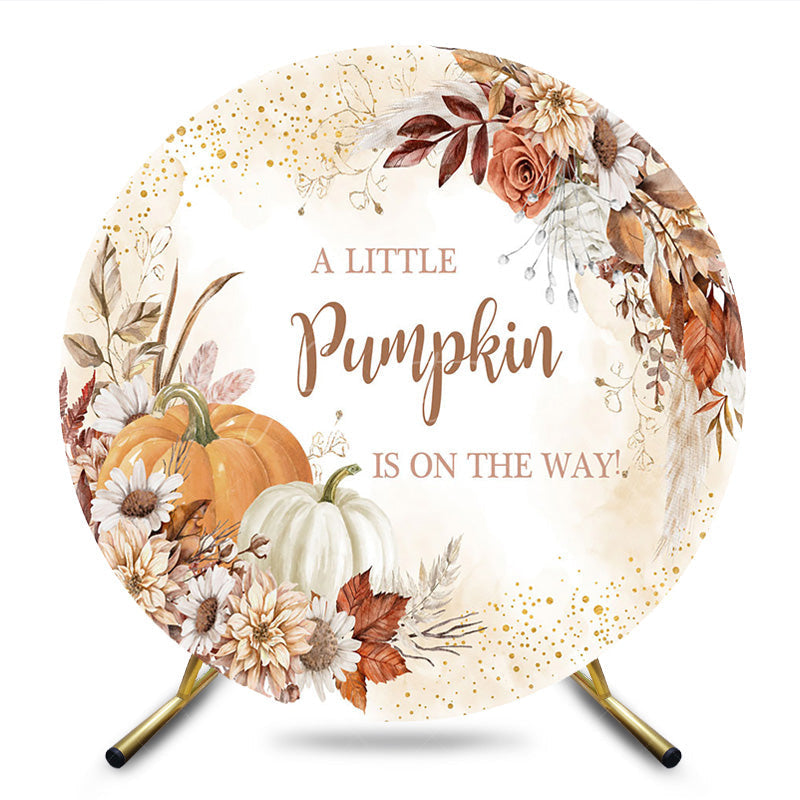 Aperturee - Aperturee Floral Pumpkin Autumn Round Baby Shower Backdrop