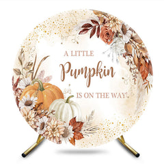 Aperturee - Aperturee Floral Pumpkin Autumn Round Baby Shower Backdrop