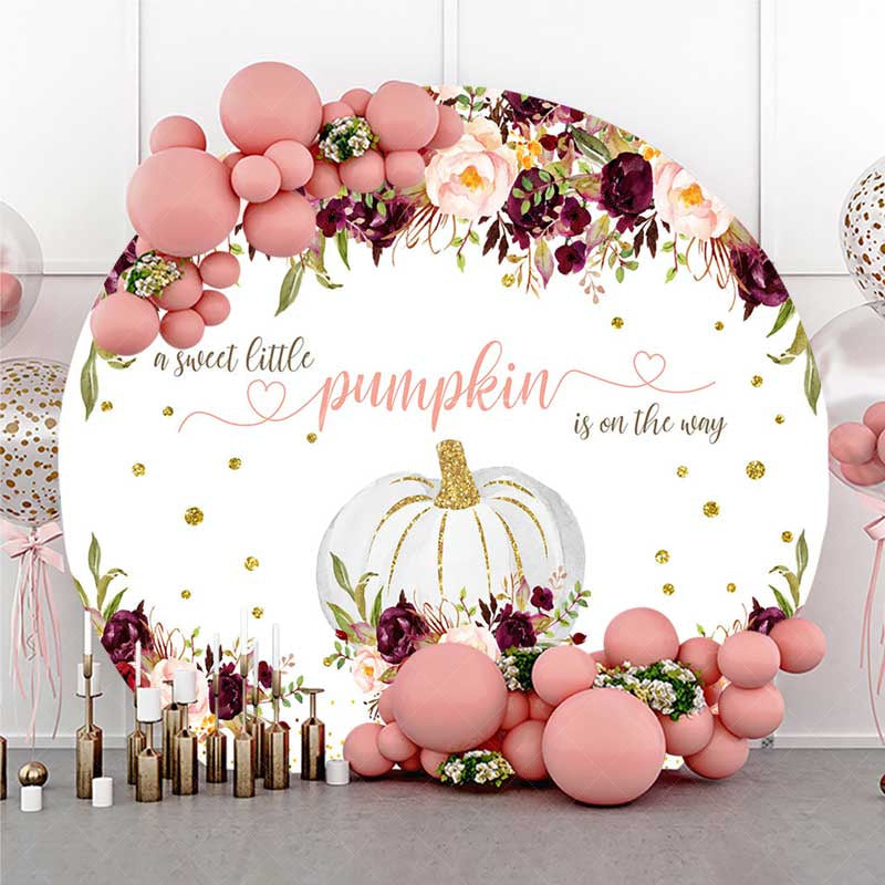 Aperturee Aperturee Floral Pumpkin On The Way Baby Shower Round Backdrop