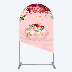 Aperturee - Aperturee Floral Pumpkin Sweet Pink Baby Shower Arch Backdrop
