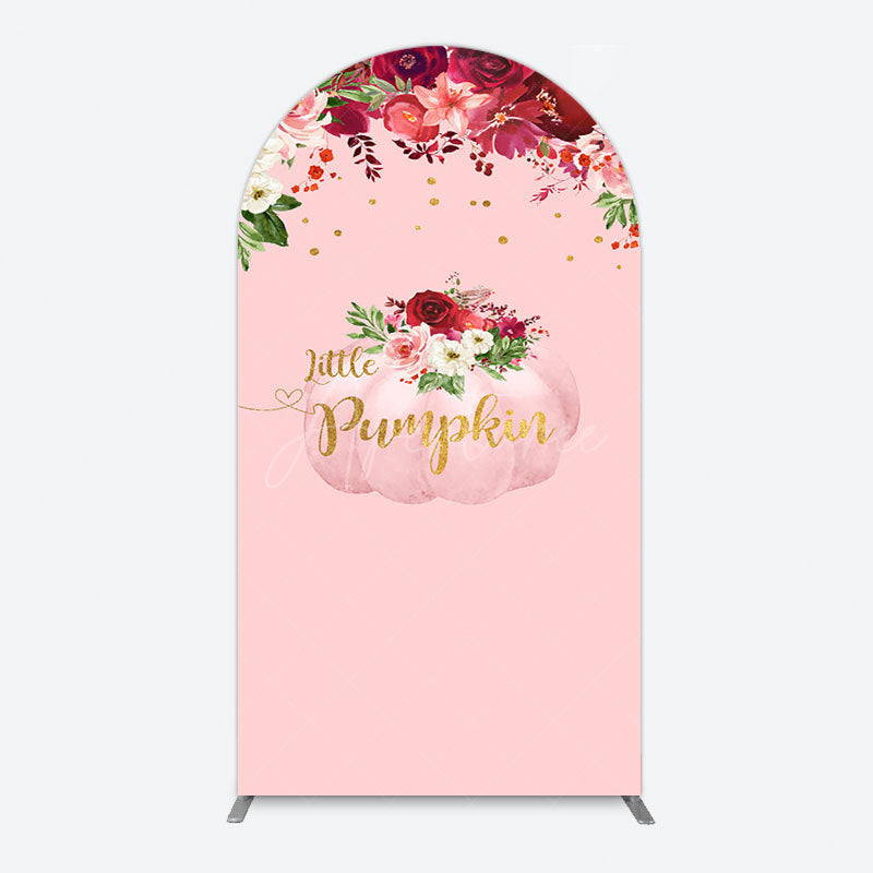 Aperturee - Aperturee Floral Pumpkin Sweet Pink Baby Shower Arch Backdrop