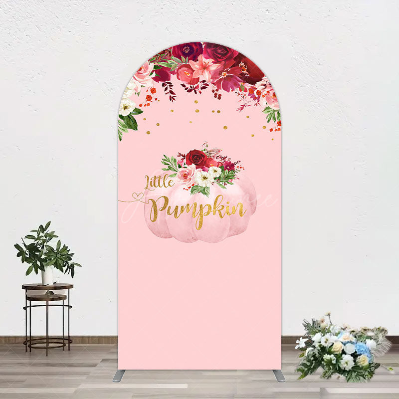 Aperturee - Aperturee Floral Pumpkin Sweet Pink Baby Shower Arch Backdrop