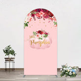 Aperturee - Aperturee Floral Pumpkin Sweet Pink Baby Shower Arch Backdrop