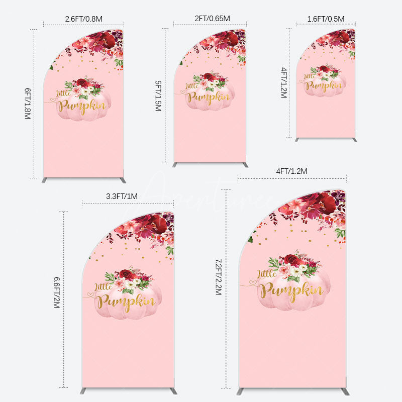 Aperturee - Aperturee Floral Pumpkin Sweet Pink Baby Shower Half Moon Arch Backdrop