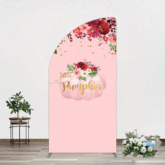 Aperturee - Aperturee Floral Pumpkin Sweet Pink Baby Shower Half Moon Arch Backdrop