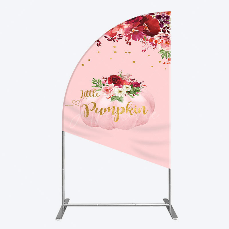 Aperturee - Aperturee Floral Pumpkin Sweet Pink Baby Shower Half Moon Arch Backdrop