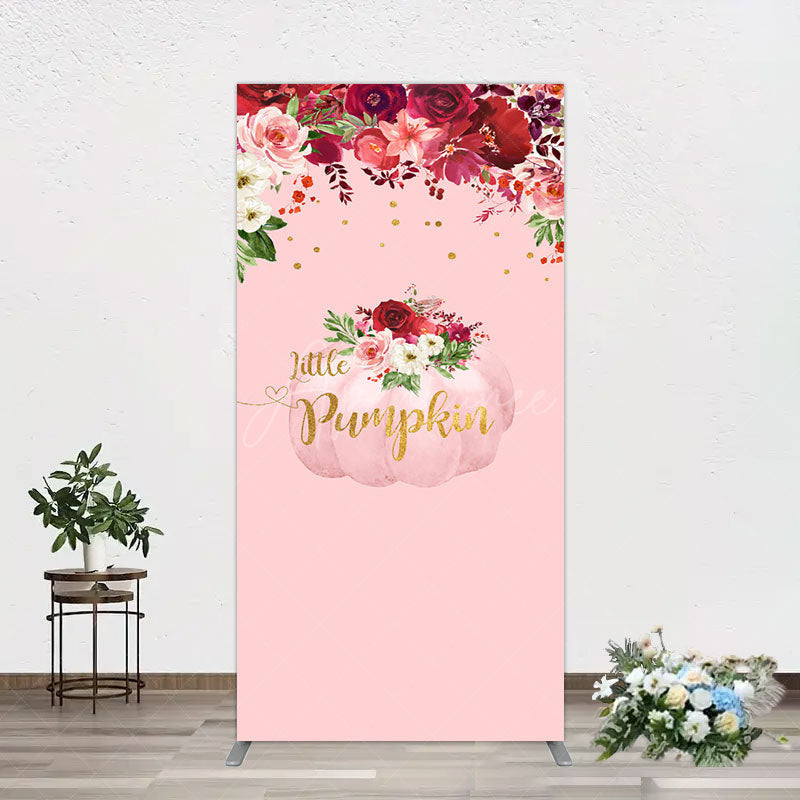 Aperturee - Aperturee Floral Pumpkin Sweet Pink Baby Shower Rectangle Backdrop