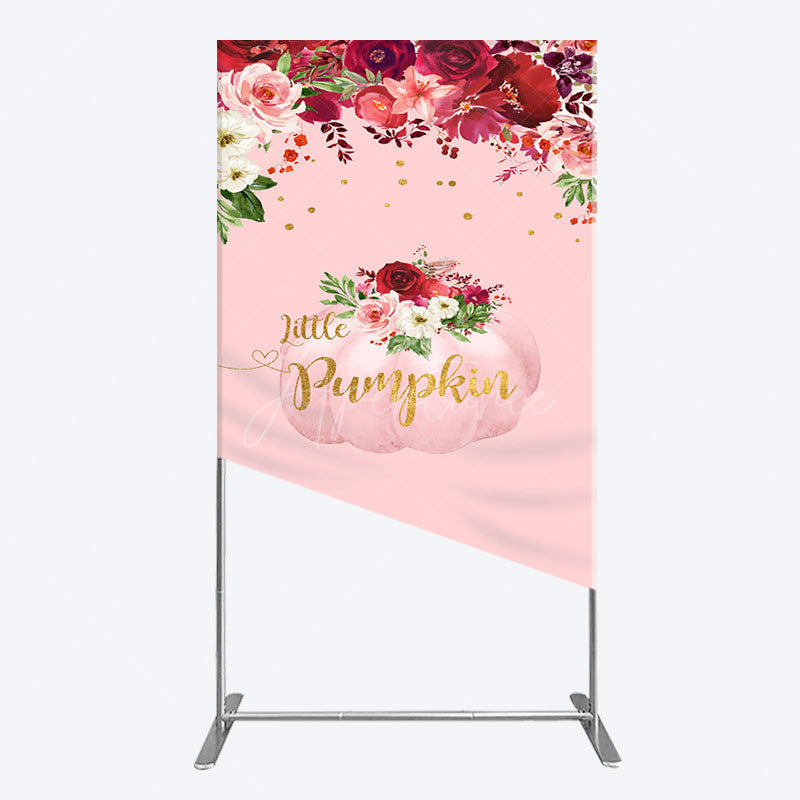 Aperturee - Aperturee Floral Pumpkin Sweet Pink Baby Shower Rectangle Backdrop
