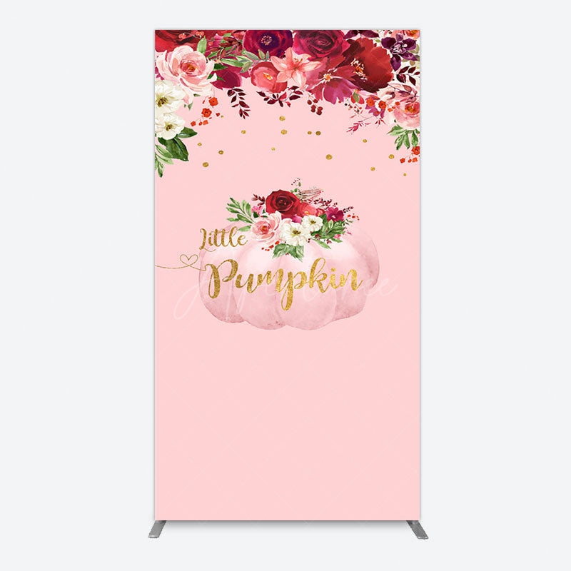 Aperturee - Aperturee Floral Pumpkin Sweet Pink Baby Shower Rectangle Backdrop