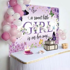 Aperturee - Aperturee Floral Purple Butterfly Girl Baby Shower Backdrop