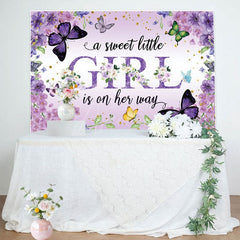 Aperturee - Aperturee Floral Purple Butterfly Girl Baby Shower Backdrop