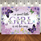 Aperturee - Aperturee Floral Purple Butterfly Girl Baby Shower Backdrop