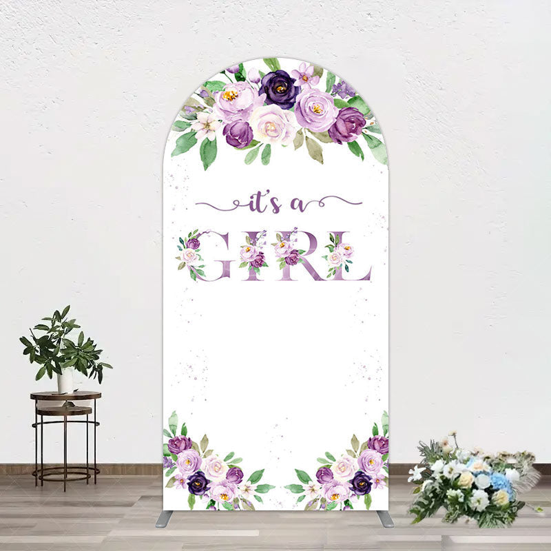 Aperturee - Aperturee Floral Purple Series Girl Baby Shower Arch Backdrop