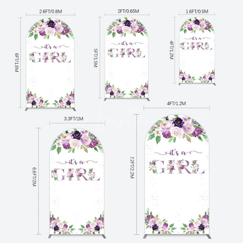 Aperturee - Aperturee Floral Purple Series Girl Baby Shower Arch Backdrop