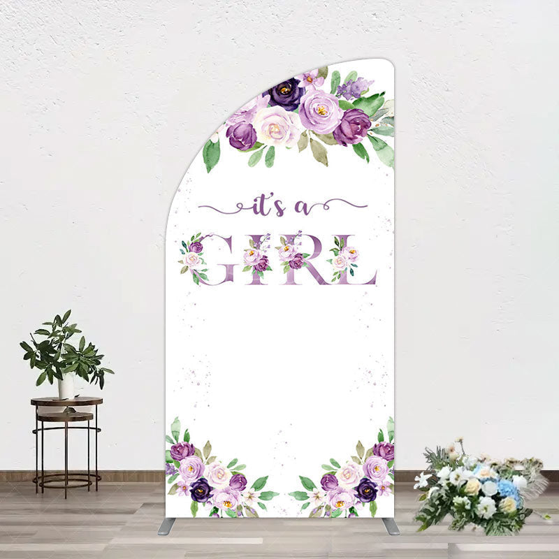 Aperturee - Aperturee Floral Purple Series Girl Baby Shower Half Moon Arch Backdrop