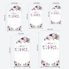 Aperturee - Aperturee Floral Purple Series Girl Baby Shower Half Moon Arch Backdrop
