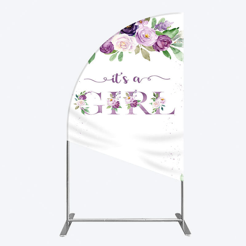 Aperturee - Aperturee Floral Purple Series Girl Baby Shower Half Moon Arch Backdrop