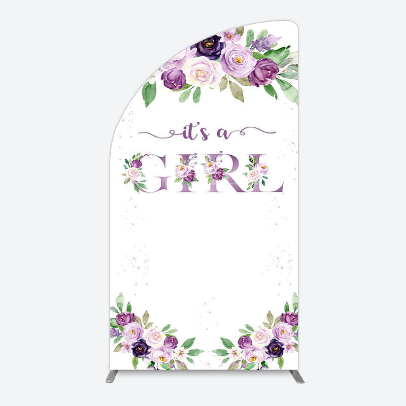 Aperturee - Aperturee Floral Purple Series Girl Baby Shower Half Moon Arch Backdrop