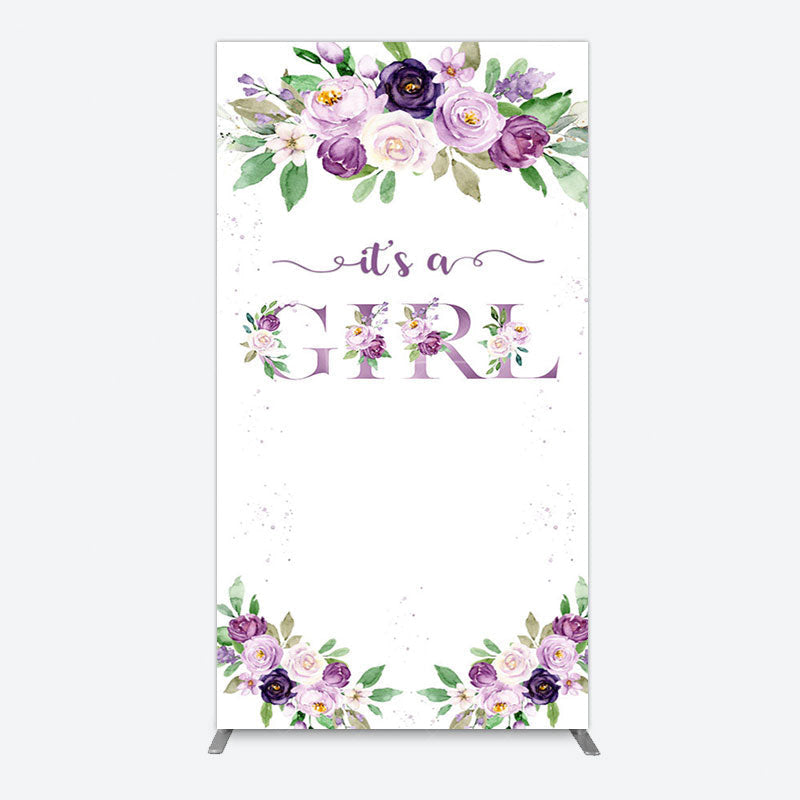 Aperturee - Aperturee Floral Purple Series Girl Baby Shower Rectangle Backdrop