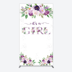 Aperturee - Aperturee Floral Purple Series Girl Baby Shower Rectangle Backdrop