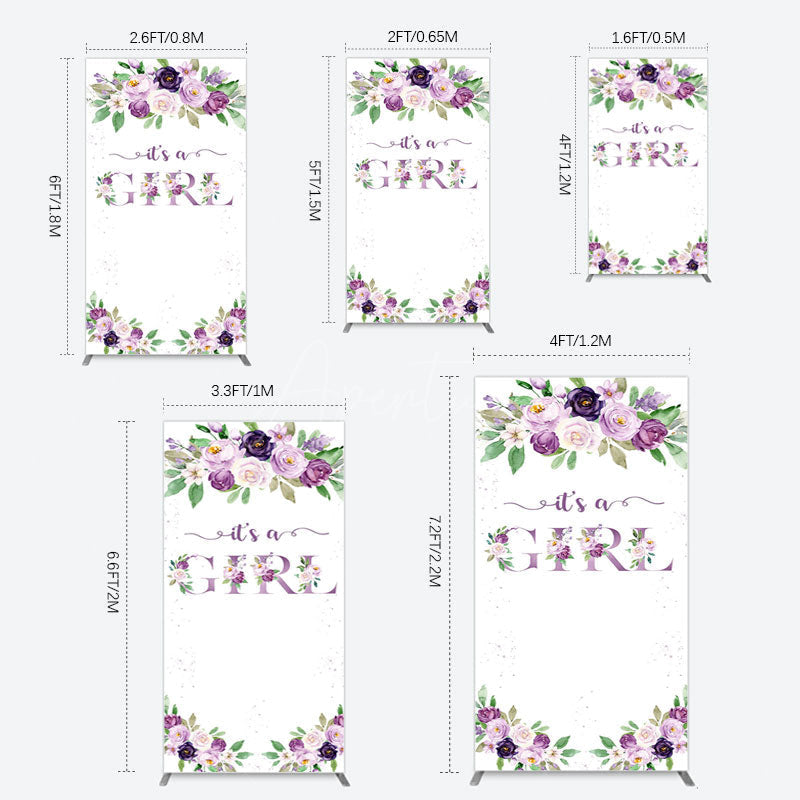 Aperturee - Aperturee Floral Purple Series Girl Baby Shower Rectangle Backdrop