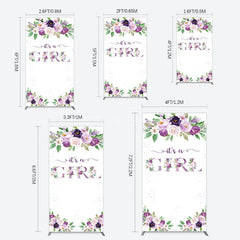Aperturee - Aperturee Floral Purple Series Girl Baby Shower Rectangle Backdrop