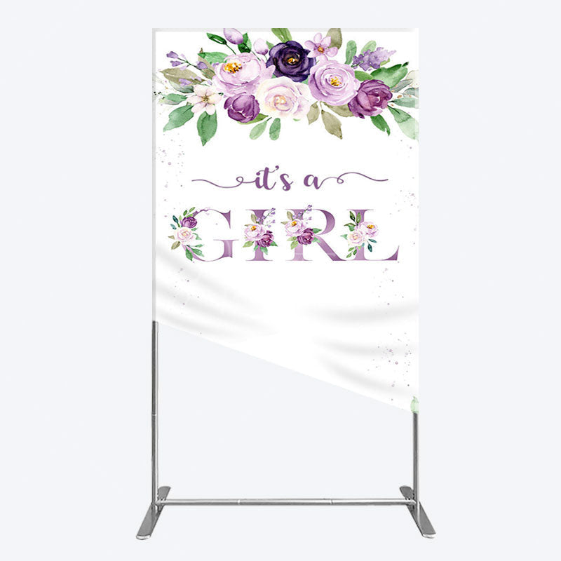 Aperturee - Aperturee Floral Purple Series Girl Baby Shower Rectangle Backdrop