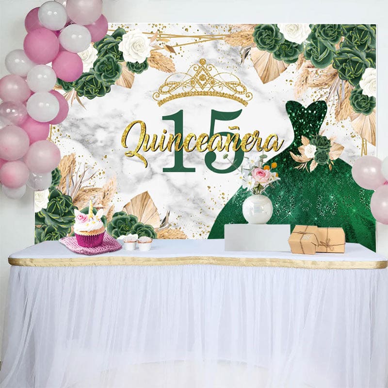 Aperturee - Aperturee Floral Quinceanera Green Sweet 15 Dress Backdrop