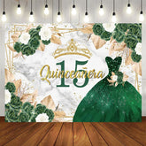 Aperturee - Aperturee Floral Quinceanera Green Sweet 15 Dress Backdrop