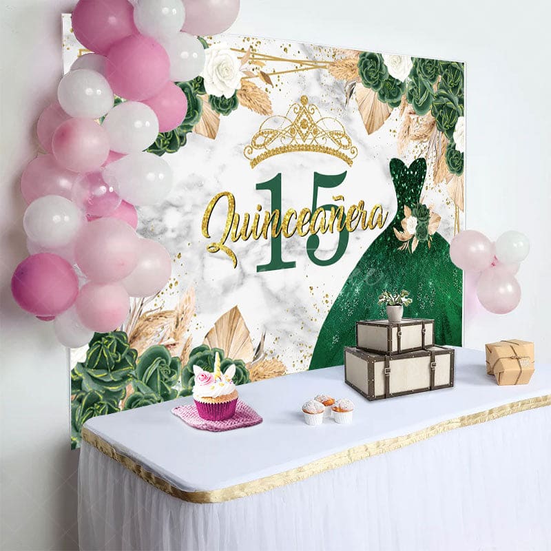 Aperturee - Aperturee Floral Quinceanera Green Sweet 15 Dress Backdrop