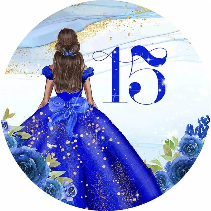 Aperturee - Aperturee Floral Quinceanera Round Backdrop Elegant 15th Birthday Party Decor for Girls Pink Photo Circle for Sweet Fifteen