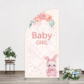 Aperturee - Aperturee Floral Rabbit Baby Girl Gender Reveal Half Moon Arch Backdrop
