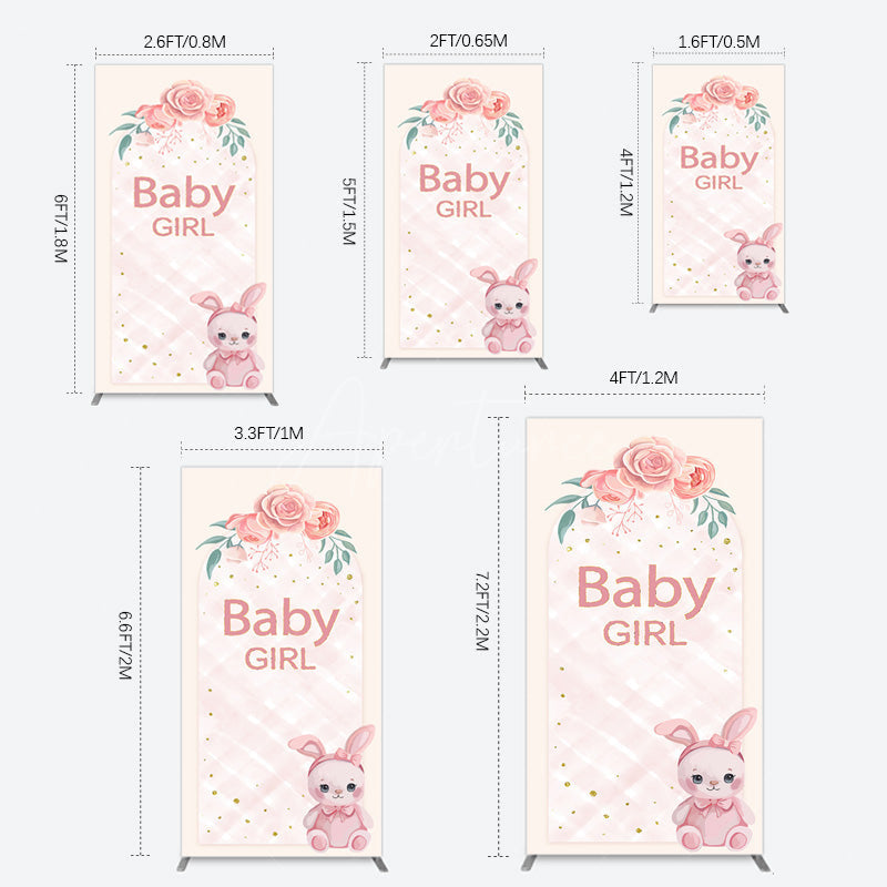 Aperturee - Aperturee Floral Rabbit Baby Girl Gender Reveal Rectangle Backdrop