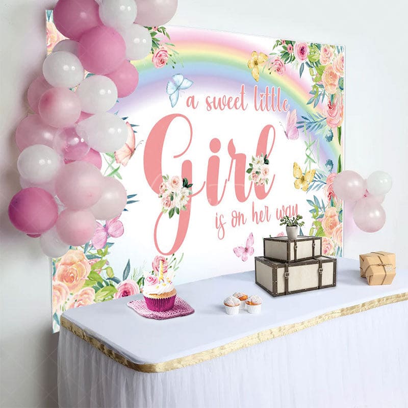 Aperturee - Aperturee Floral Rainbow Butterfly Girl Baby Shower Backdrop