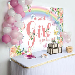 Aperturee - Aperturee Floral Rainbow Butterfly Girl Baby Shower Backdrop