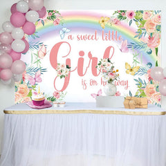 Aperturee - Aperturee Floral Rainbow Butterfly Girl Baby Shower Backdrop